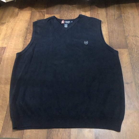 Chaps Vest Men L Navy Blue V-Neck Sleeveless Cotton Knit Solid Preppy Casual - Picture 1 of 5